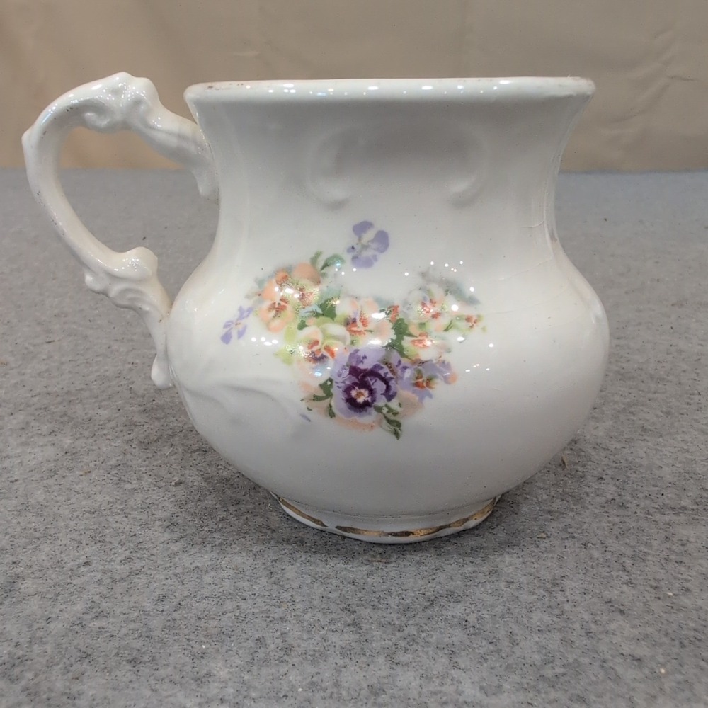 Anchor Pottery Antique Floral Pansy Shaving Mug Scuttle White Ceramic NA309 - Picture 1 of 5